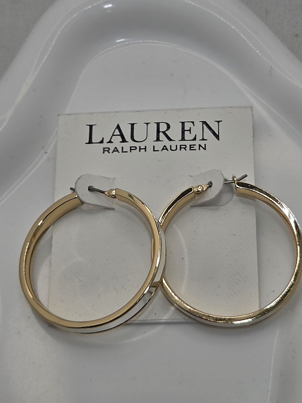 ✨ NWT Lauren Ralph Lauren Hoop Earrings 🤍 Two Tone Tone Classic Hoops
